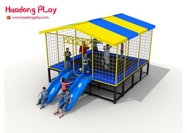 Combined Trampoline Park Equipment ,  25 Sqm Square Trampoline With Slide Roof