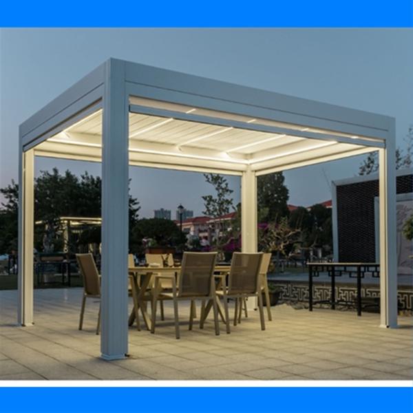 6x4m Metal Roof Gazebo Villa Yard Electric Flip Louvers Modern Aluminum Pergola