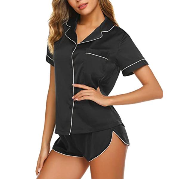 Botão abaixo do grupo do pijama das mulheres do grupo do Loungewear das 2 mulheres de seda das partes
