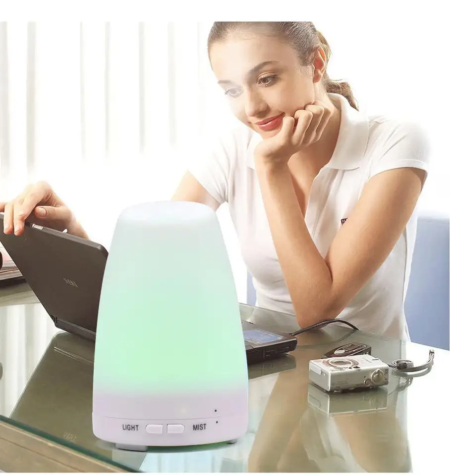 Urpower 100ml Ultrasonic Aroma Essential Oil Diffuser with 7 Color LED Lights US Plug Humidifier for Household
