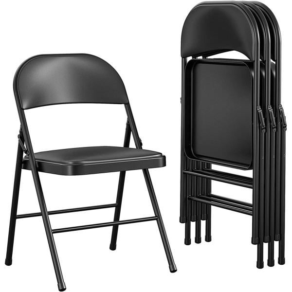 Height 29.92 Inch Black Metal Fold Up Chairs Collapsible Dining Chair Anti Wear