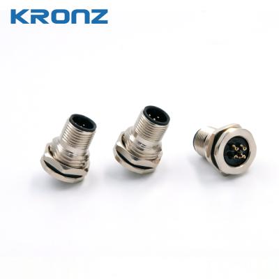 M12 Panel Mount Male Connector with 5-Pin A-Code, Front Fastened and Solder Cup Termination for Industrial Automation