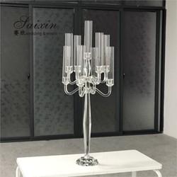 Candeeiro alto de vidro 9 braços Candelabro de cristal para peça central do casamento