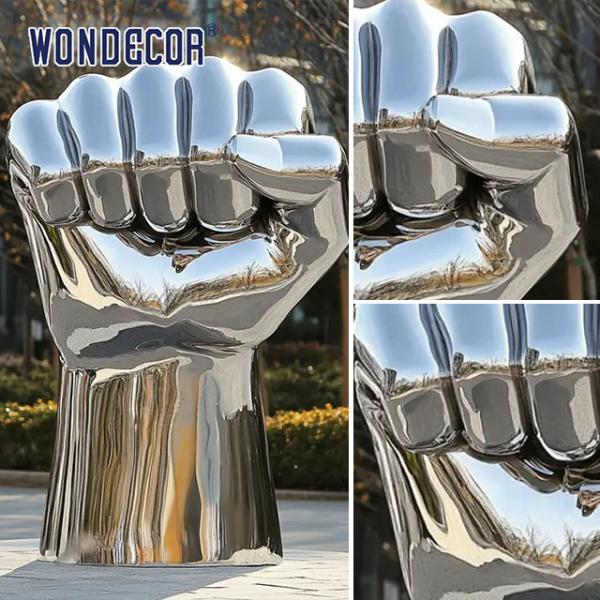 Customized outdoor park large fist power stainless steel sculpture