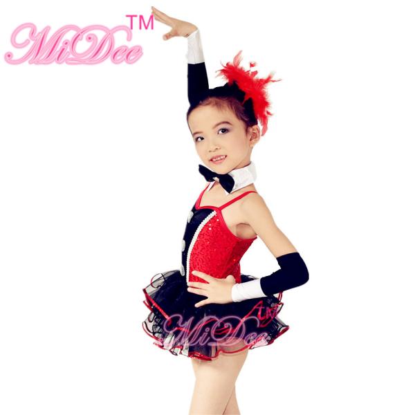 Children'S Dance Clothes Black Red Sequin Tutu Skirt  For Solo Performance