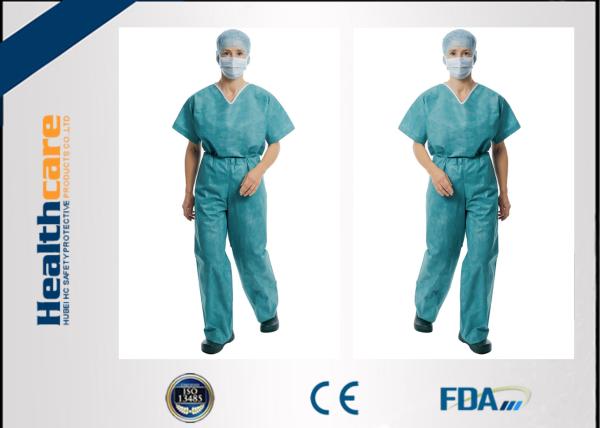 Non Toxic V Neck Disposable Patient Gowns With Tie Waist Blue / Green / White Color