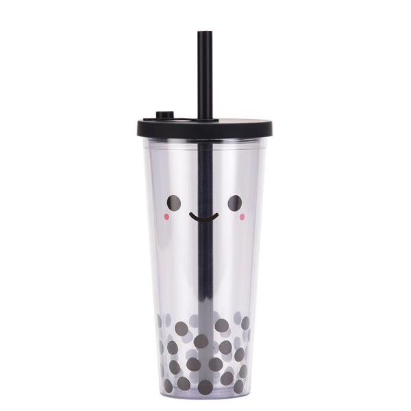 Clear Insulated Double Wall Plastic Tumblers 24oz With Lids And Straws