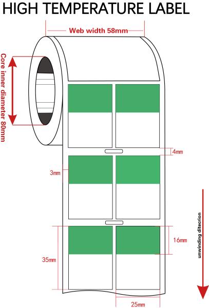 25.4mm*35mm,1mil água verde Etiqueta de cabo de poliéster resistente para cabo