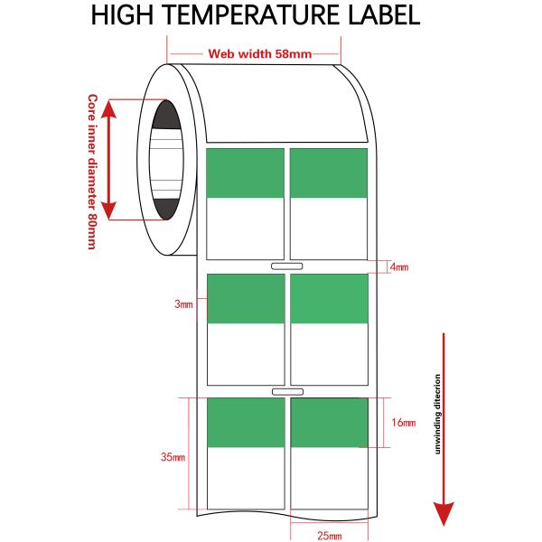 25.4mm*35mm,1mil green water Resistant polyester cable label for cable