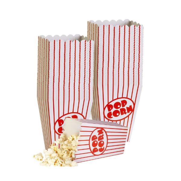Recyclable Striped Red and White Popcorn Containers for Movie Theater Carnival Party