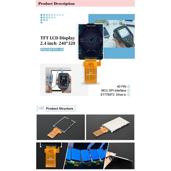 Polcd Custom 2.4 Inch 20 Pin Tft Lcd 240x320 Transflective Color Screen with ST7789T3 Lcd Display