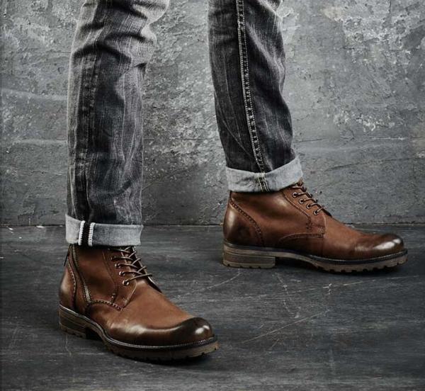 Bullock Mens Brown Leather Dress Boots , Genuine Leather Martin Cowboy Boots