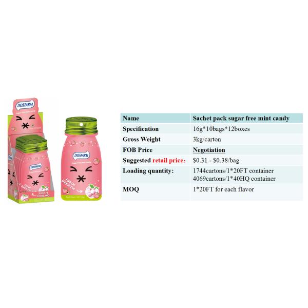 Cooling peach flavor Sugar Free Mint Candy in Portable Sachet Pack Vitamin C hard candy