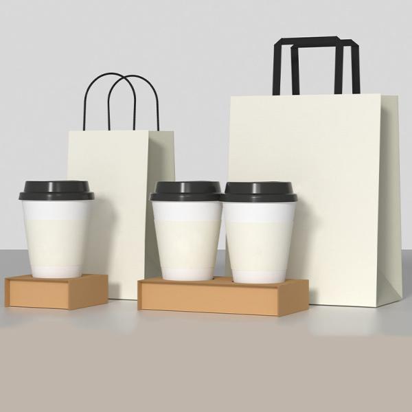 Embalagem de entrega de alimentos Bolsa de papel Kraft com seu próprio logotipo e alça de comprimento de mão