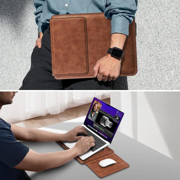 Чехло для ноутбука MacBook Air 13.6M3 M2 A3113 A2681/MacBook Pro 14 A2992-PU Кожаная тонкая крышка для сумки с функцией стойки, коричневый