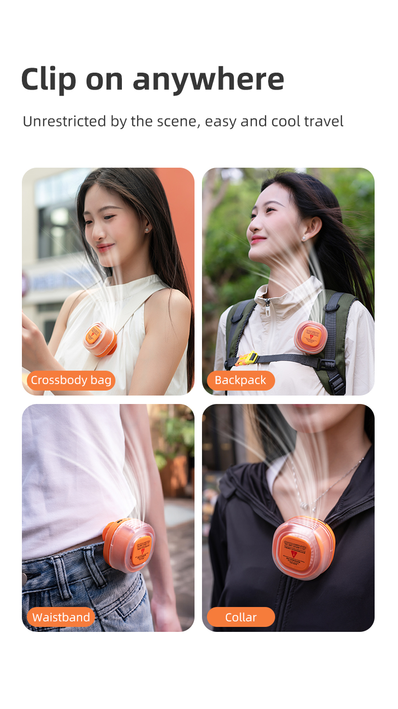 USB Rechargeable Mini Cooling Dual Design Clip On Bag & Wearable Neck Hanging Fan Factory OEM ODM Portable Clip Fan