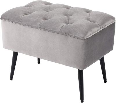 Tufted Rectangle Grey Ottoman Velvet Foot Stool , Soft Compact Storage Stool Seat
