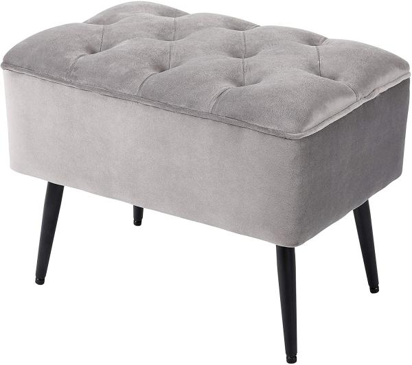 Tufted Rectangle Grey Ottoman Velvet Foot Stool , Soft Compact Storage Stool Seat