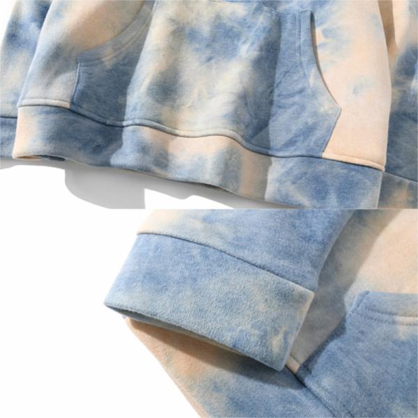 Blue Pink Oversize Tie Dye Hoodie Unisex Drawstring Hooded Sweatshirt For Running