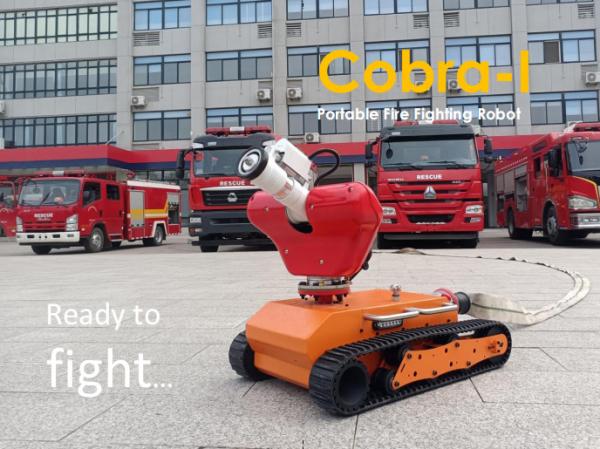 Cobra-I Portable Fire Fighting Robot Faster to Deploy and Retrieve Small but Tough