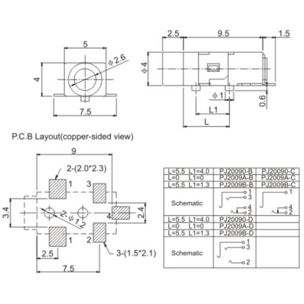 SMD наушник Джек 2,5 Mm, наушники Джек 5 Pin для умного телефона 0.3A