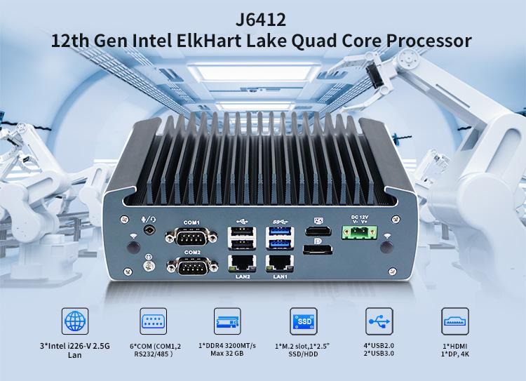 IBOX-1226 J6412 Промышленный мини-компьютер без вентилятора с 32 ГБ оперативной памяти и 12 В постоянного тока