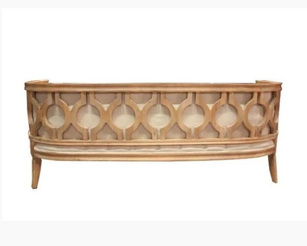 French antique natural oak wood frame event rental classic wedding chesterfield sofa