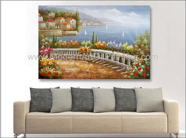 Pintura a óleo mediterrânea da paisagem de Itália da pintura a óleo do litoral para a decoração da parede