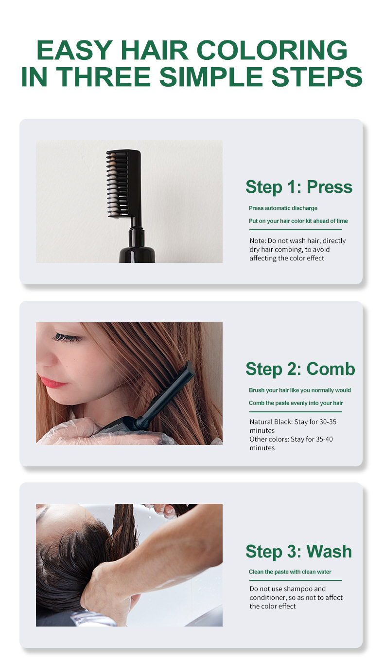 Shampoo colorant capillaire végétal noir rapide 500ml avec peigne/gants