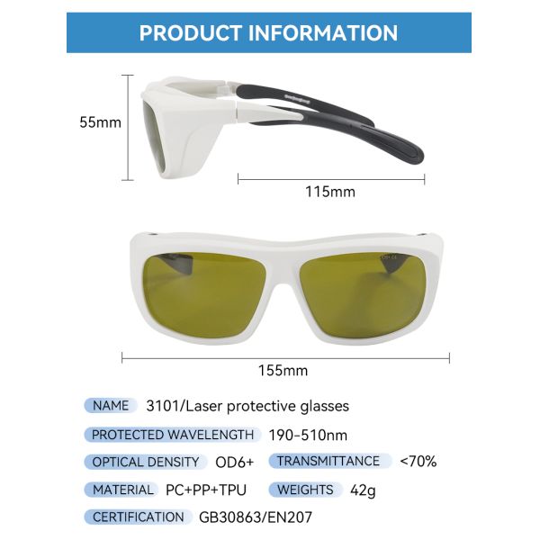 Certified 190-510nm OD6 Laser Protection Goggles 450nm Anti Blue Light for Laser Diode Machine Laser Safety Glasses Lenses