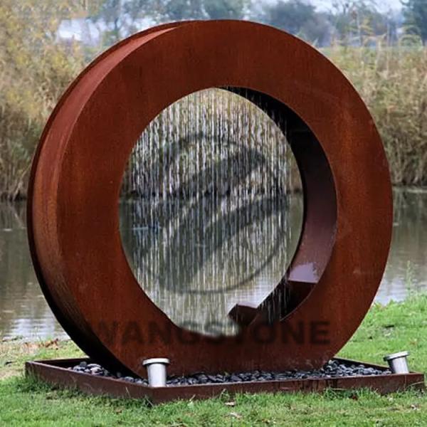 Rusty Corten Steel Sculpture Water Feature Fountain For Outdoor Decoration