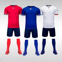 Camiseta azul Sleeved curto ocasional lisa do decote em V da camiseta de futebol da tela do poliéster