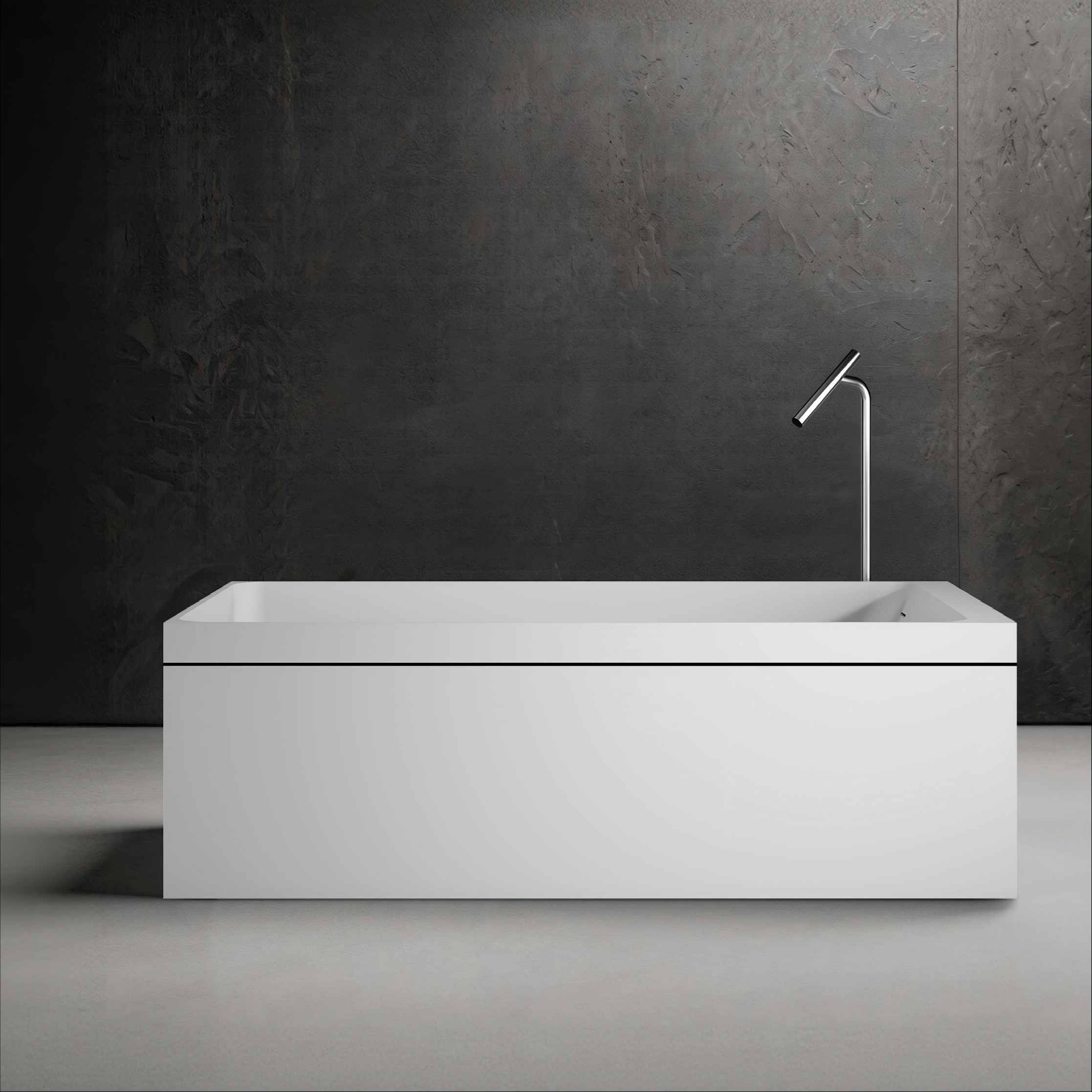 Geometric Rectangular Solid Surface Bathtub Freestanding Two Person Stain
