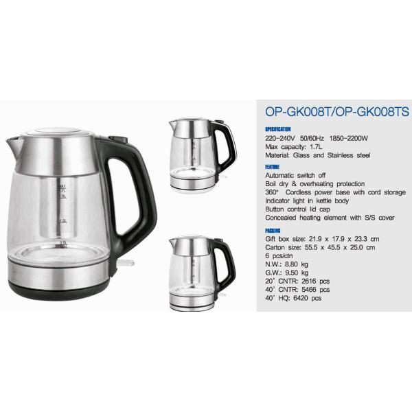 NO App-Controlled Electric Glass Kettle for Hotel 50/60Hz Rate App-Controlled