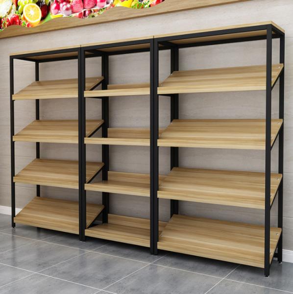 Fashion Shop Wooden Shelf Rack , Wooden Display Cabinet For Vegetable / Juice / Cake