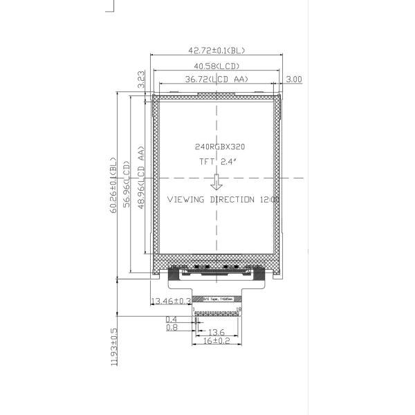 262K Color 300cd/M2 2.4 Inch TFT Display With SPI Interface