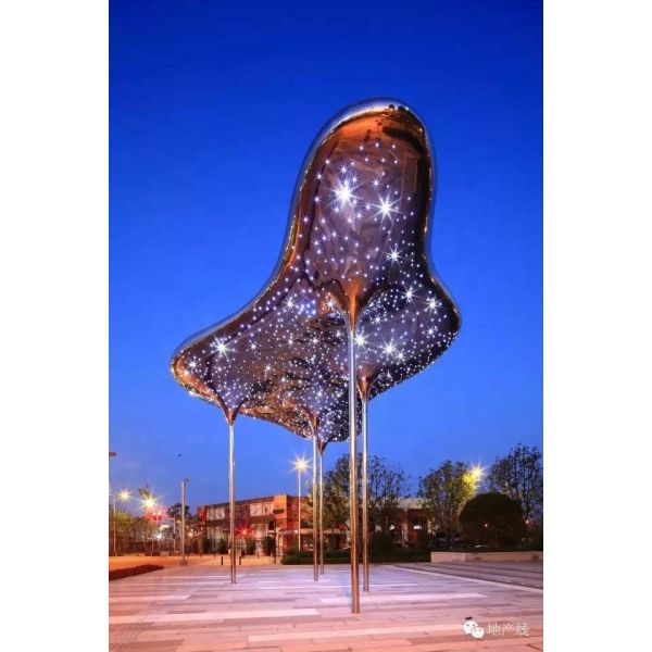 Glowing Stainless Steel Tree - Corridor Frame with Canopy for Architectural Landscape Projects