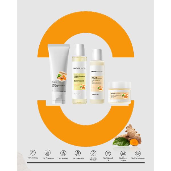 FM OEM Organic Tumeric Man's Skincare Set Wtih Tumeric Extract Whitening Moisturizing Shrink Pores Oil-controlling for Home Use