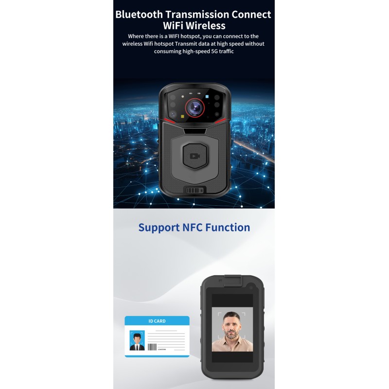 Mini 5G Body Worn Camera Audio and Video Recorder 4K Video 3.1'' Touch Screen IP68 Waterproof Security Camera with Wifi GPS BT