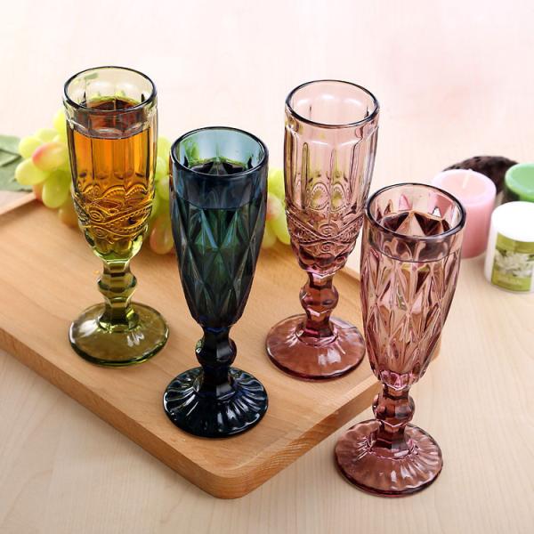 Champagne 150ml Long Stem Wine Glasses Vintage Embossed Glass Goblets