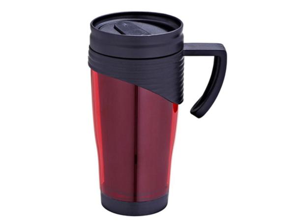 14oz travel mug with handle bright red mug screwing lid slip to open FDA/LFGB/CA65/CE/E