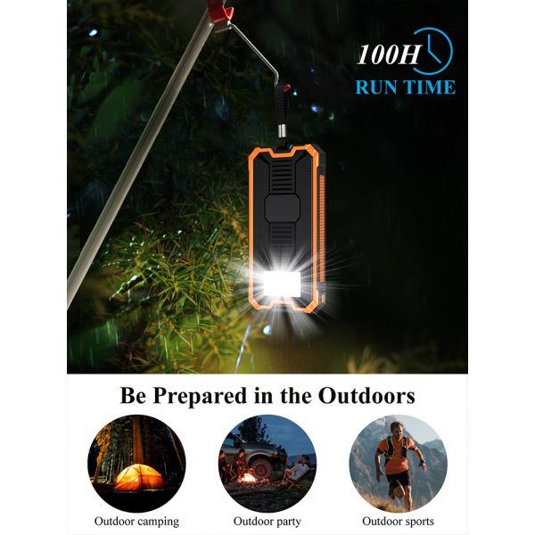 Solar Wired Power Bank 10000mAh Portable Wireless Charger Outdoor Battery Fast Charging