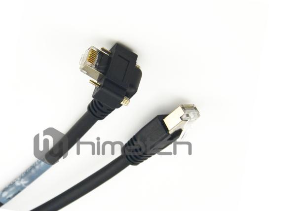 Right Angle Ethernet Cable , Rj45 Network Cable With Screw Lock Molding Cable