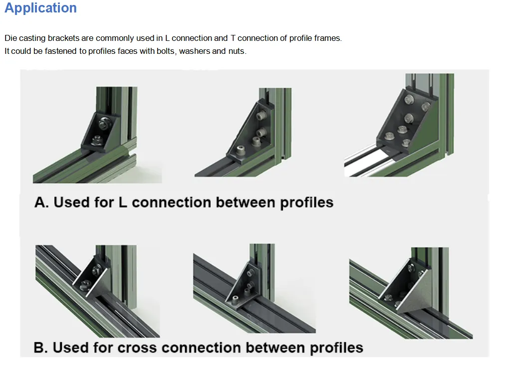 Custom T8 Aluminum Profile Metal Die Cast Angle Connector Slot Bracket