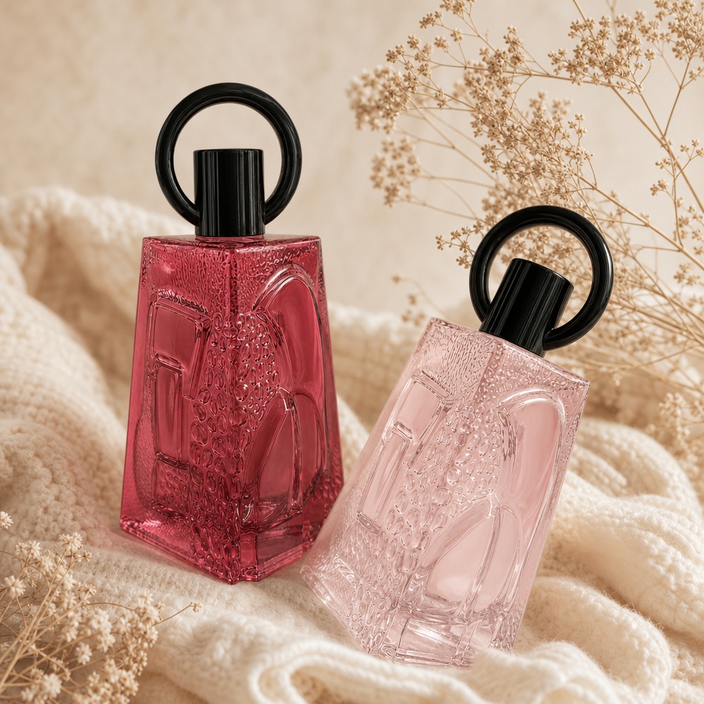 100ml Glass Perfume Bottles Textured Triangle Empty Ring Cap Crimp Neck Spray