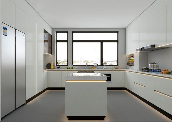 Home Hotel Cerâmica Melamina Shaker Armários de cozinha com Island Sink Countertop