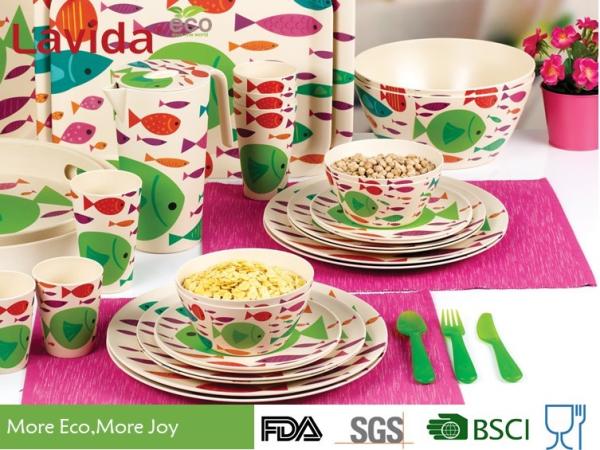 Fresh Ocean Cartoon Fishes Bamboo Dinnerware Dishwasher Safe Tasteless Heavy Metal Free