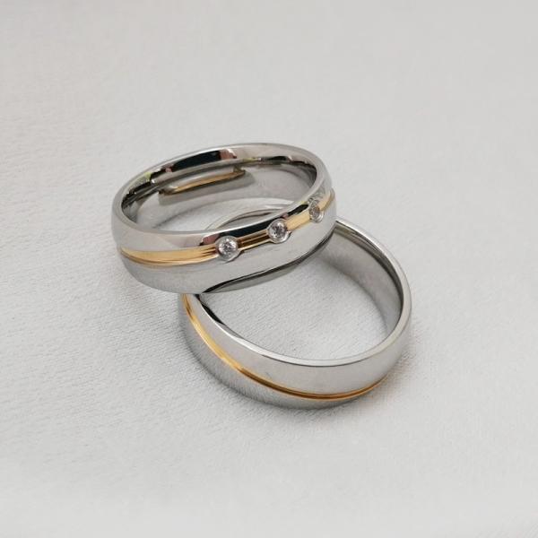 Couples Cubic Zirconia Stainless Steel Rings 6mm Silver Gold Knurling Diamond Patterns