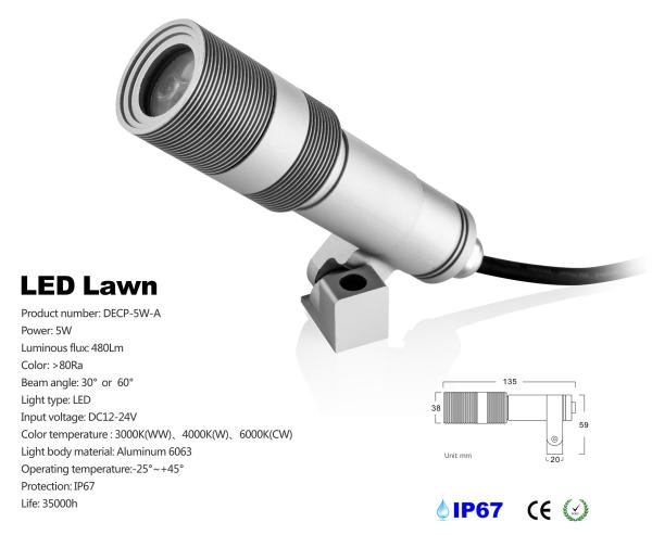 5W LED Lawn light CREE LED Chip outdoor lighting IP67 DC12-24V  for Garden, Plazas, Sculptures,Terrace, , Bridges