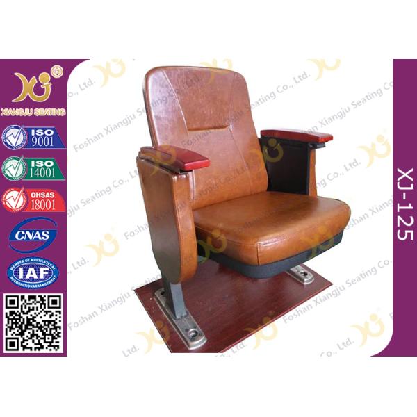 Contoured Seat Cushion Auditorium Chairs Strong Metal Base With Wood Armrest
